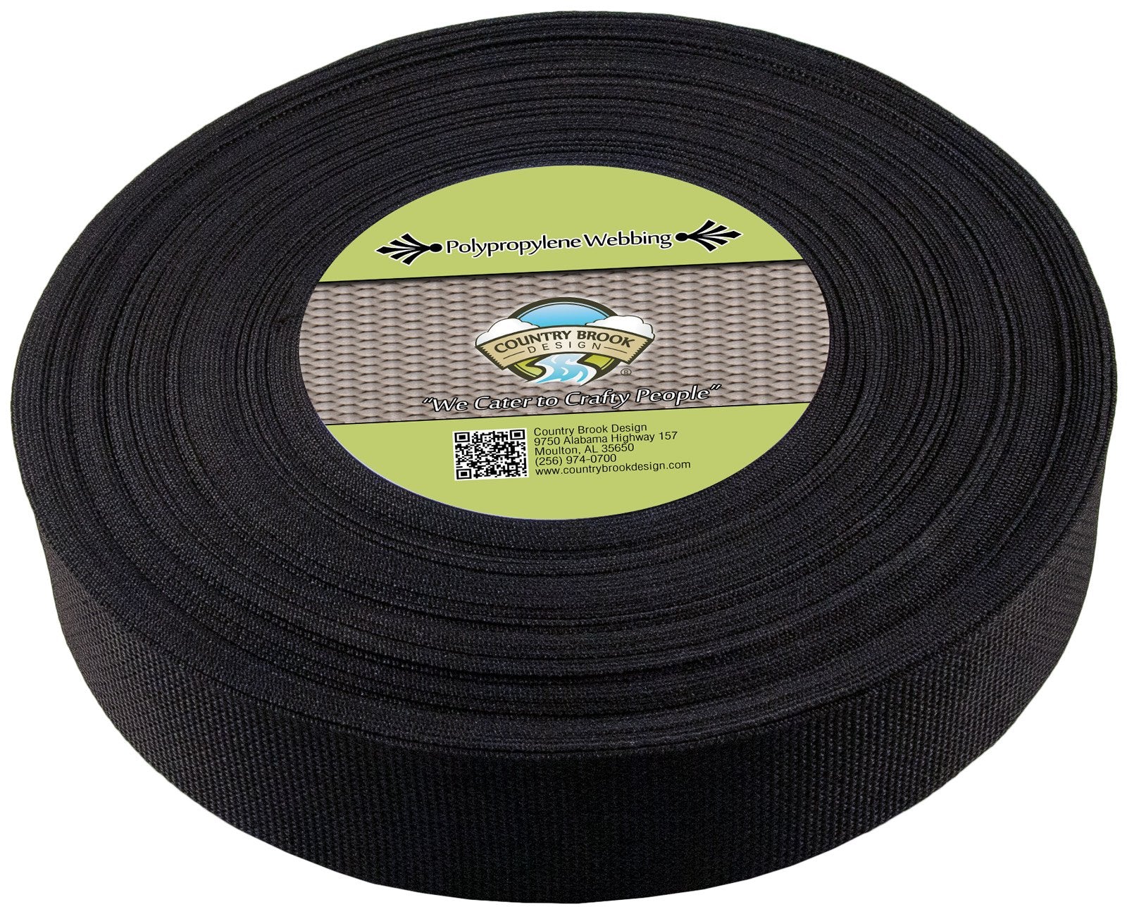 Country Brook Design 2-inch black heavy polypropylene webbing ideal for bags and outdoor straps