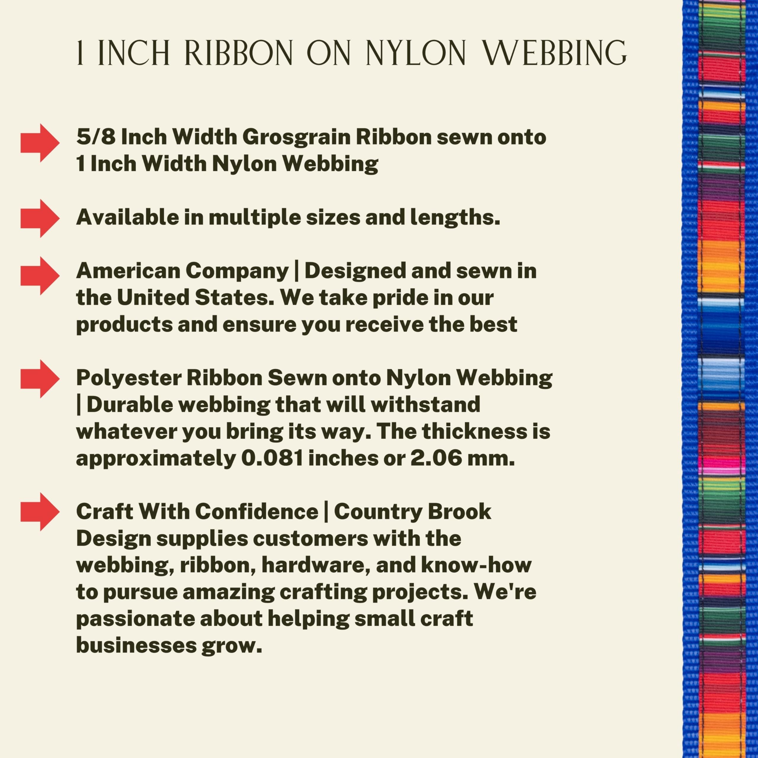 Country Brook Design 4200-pound tensile-strength webbing hints at long-lasting crafts.
