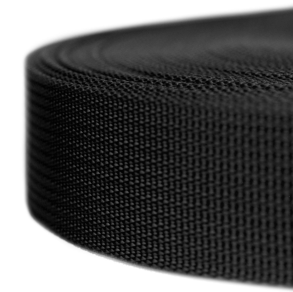 Country Brook Design black lite weight nylon webbing close-up showing soft touch and durability