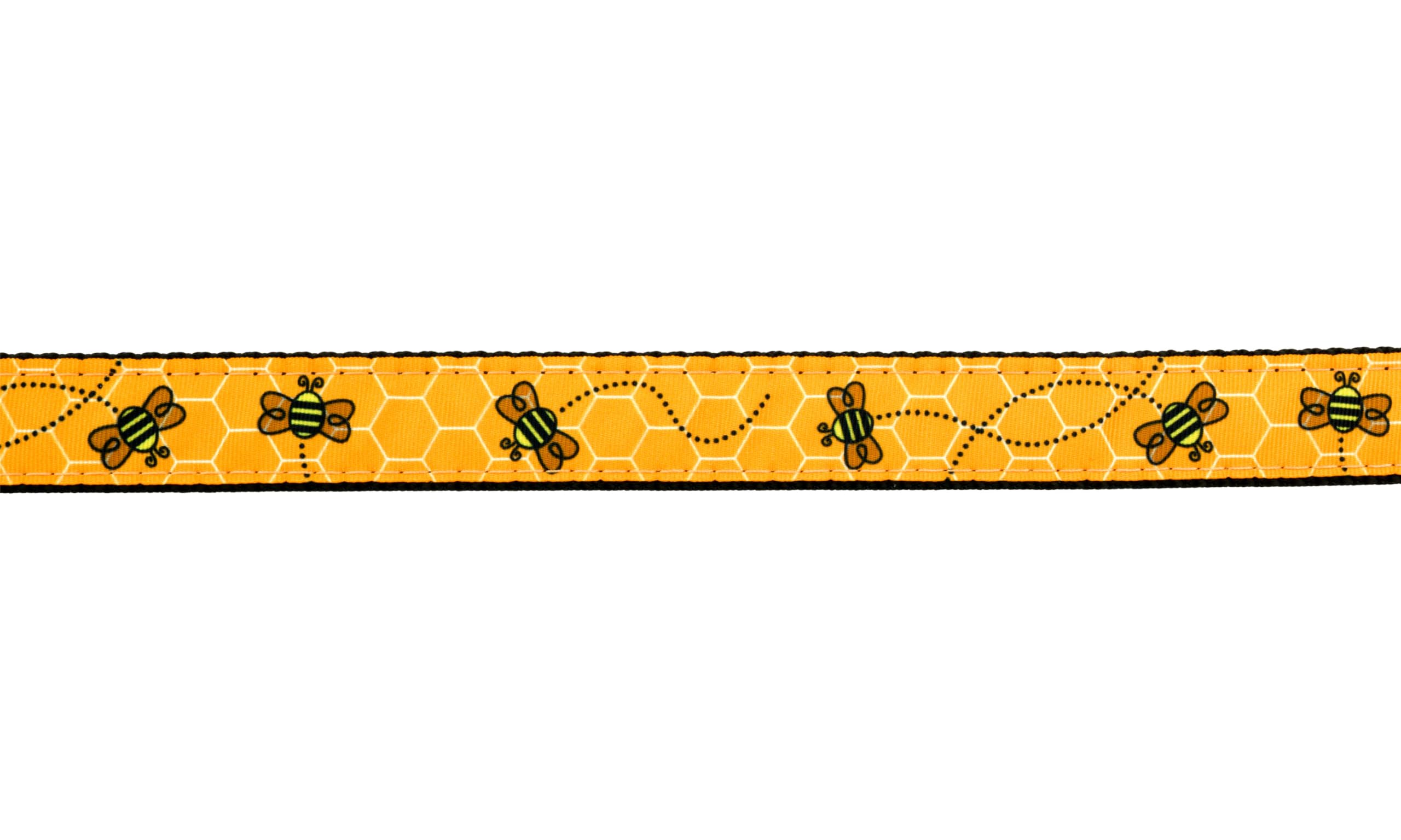 Country Brook Design Busy Bee ribbon on black nylon webbing full roll with vibrant colors.