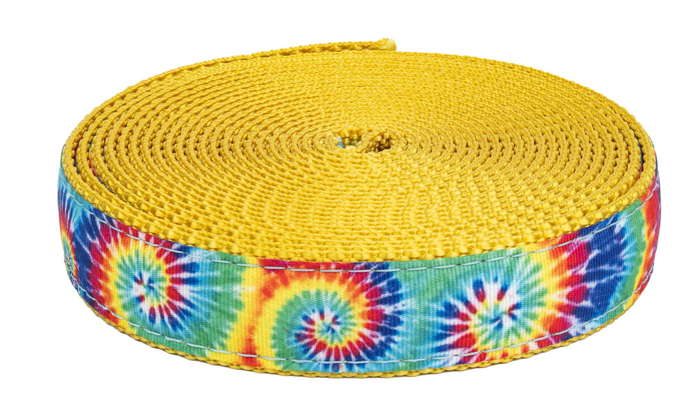 Country Brook Design classic tie-dye ribbon on nylon webbing in vivid 1-inch width for crafts.