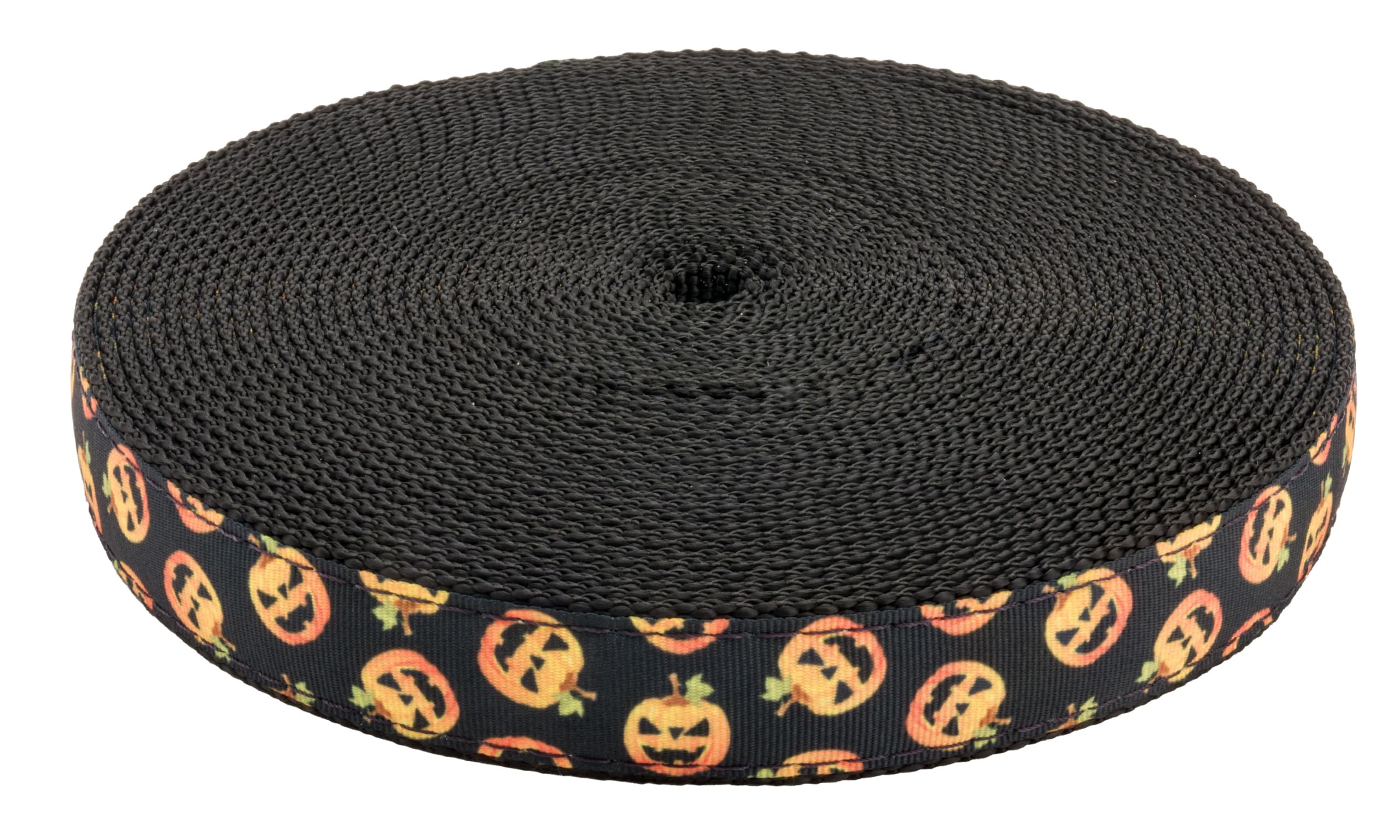 Country Brook Design Happy Jack on black nylon webbing, 1-inch wide for durable straps
