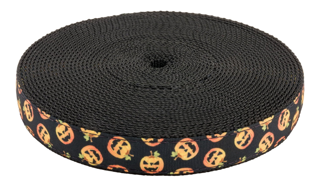 Country Brook Design Happy Jack on black nylon webbing, 1-inch wide for durable straps