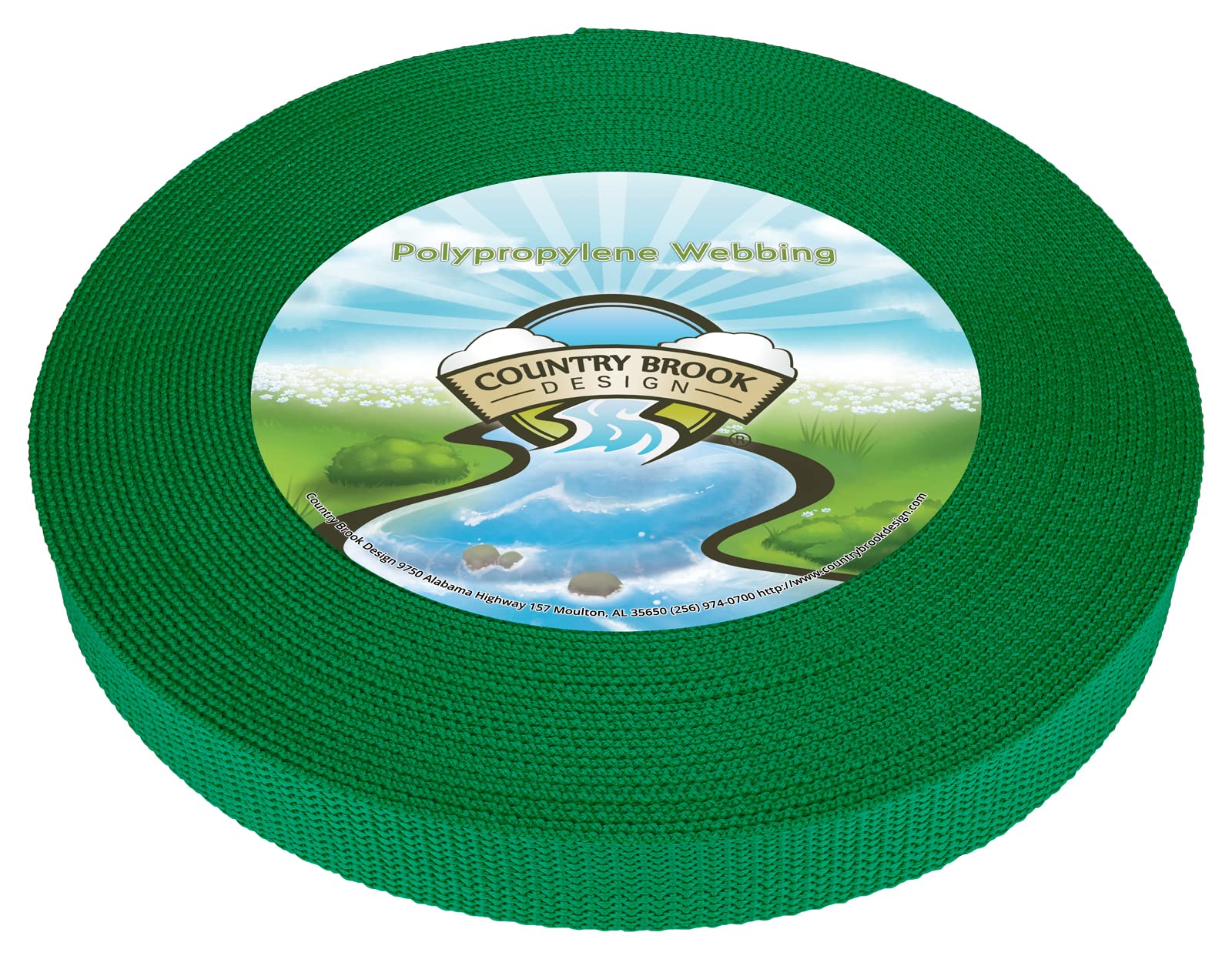 Country Brook Design Kelly Green polypropylene webbing for outdoor gear applications.