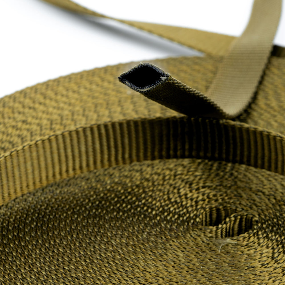 Country Brook Design olive drab tubular webbing in action for climbing or camping applications.