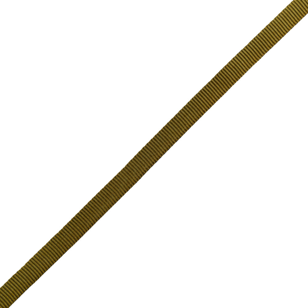Country Brook Design olive drab tubular nylon webbing used in a rock climbing setup.