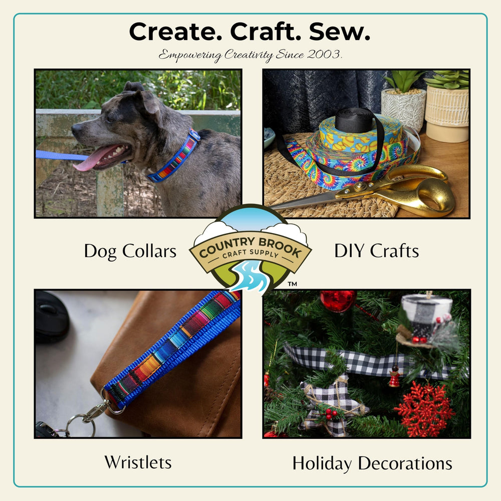 Country Brook Design polyester ribbon on nylon webbing offers durable everyday use.
