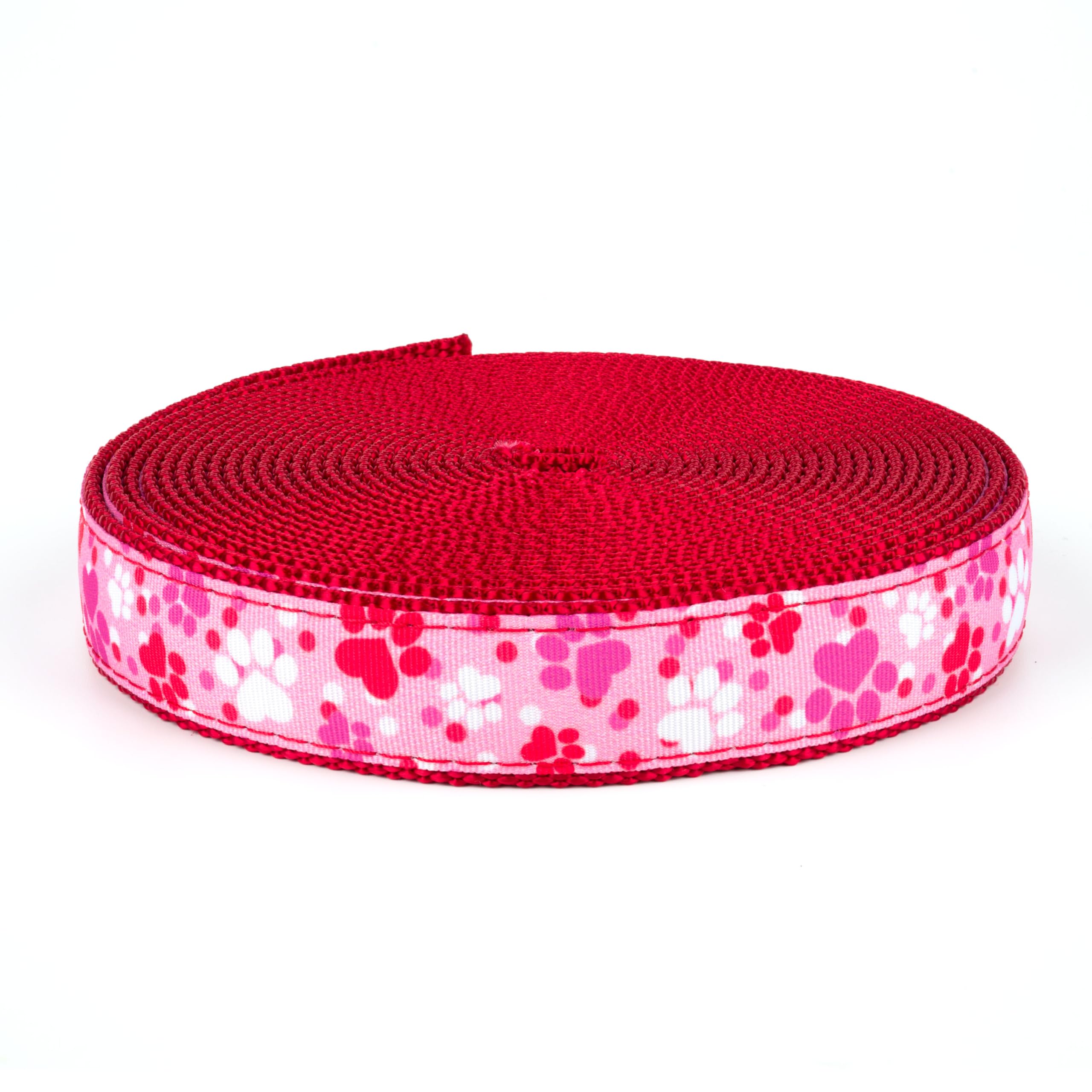 Country Brook Design Puppy Love red nylon webbing for durable dog accessory crafting.