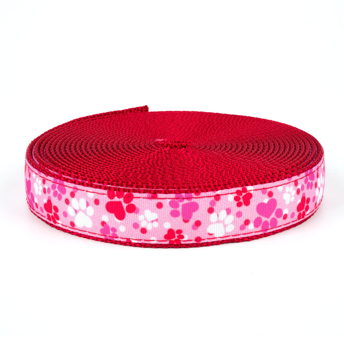 Country Brook Design Puppy Love red nylon webbing for durable dog accessory crafting.