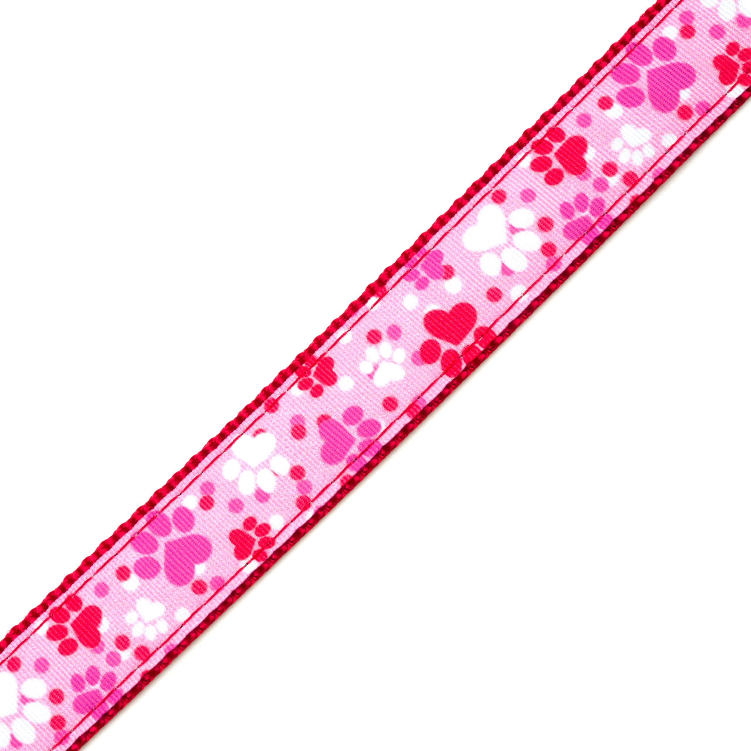 Puppy Love pattern on red nylon webbing ideal for leashes and collars.