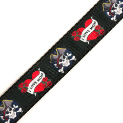 Country Brook Design red hearts and scarlet roses print on black webbing for bold accents.