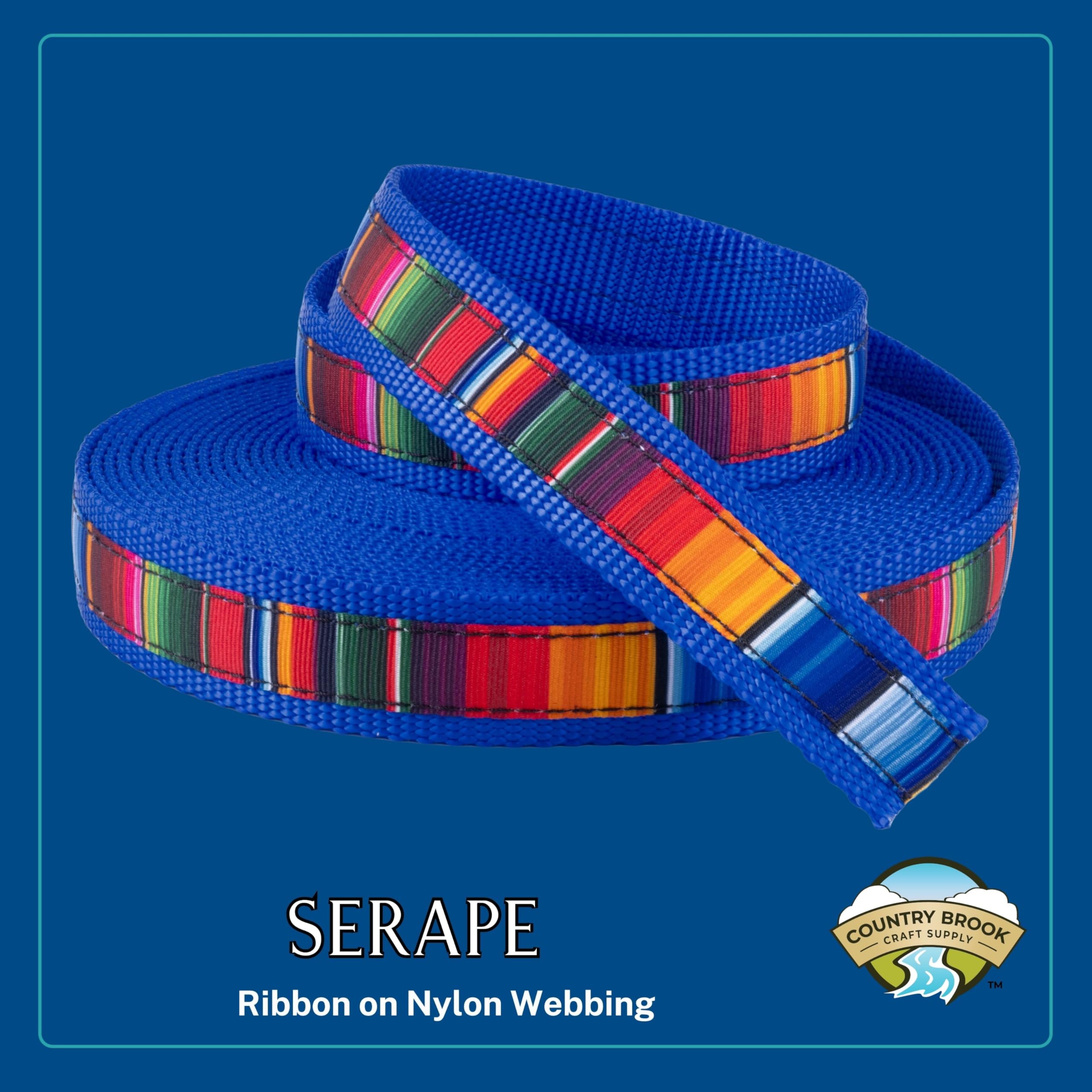 Country Brook Design nylon webbing in royal blue showcasing the vibrant serape detail.