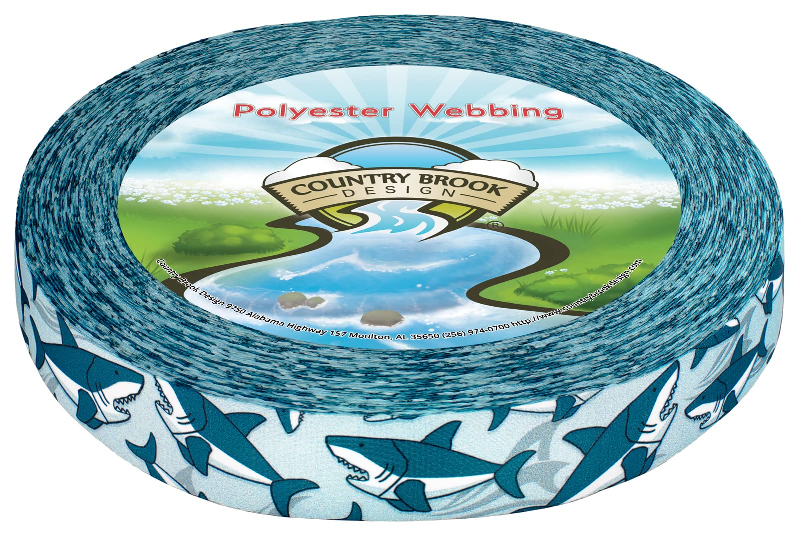 Country Brook Design sharks photo-quality polyester webbing for durable key fobs and handles.