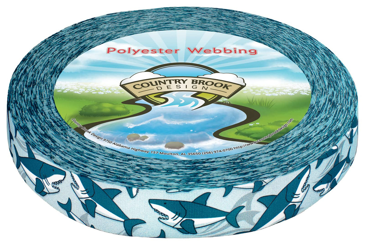 Country Brook Design sharks photo-quality polyester webbing for durable key fobs and handles.