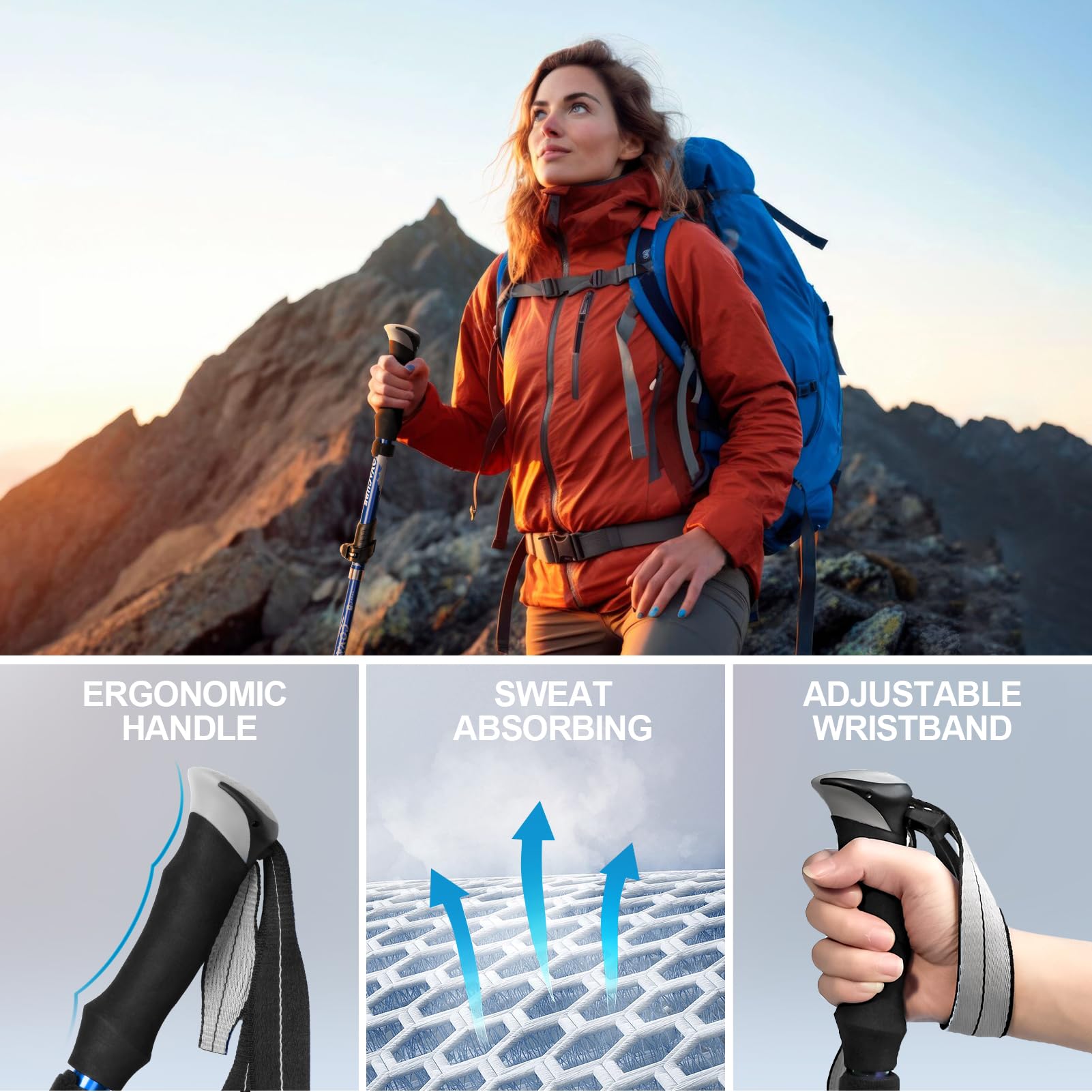 Covacure 7075 aluminum trekking poles showing durable, corrosion-resistant construction