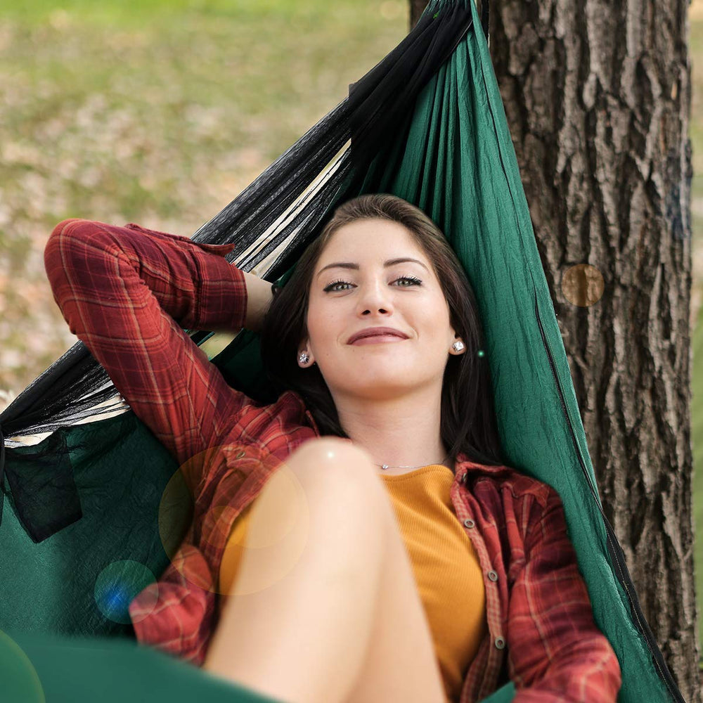 Covacure hammock packs into an integrated stuff sack for easy travel.