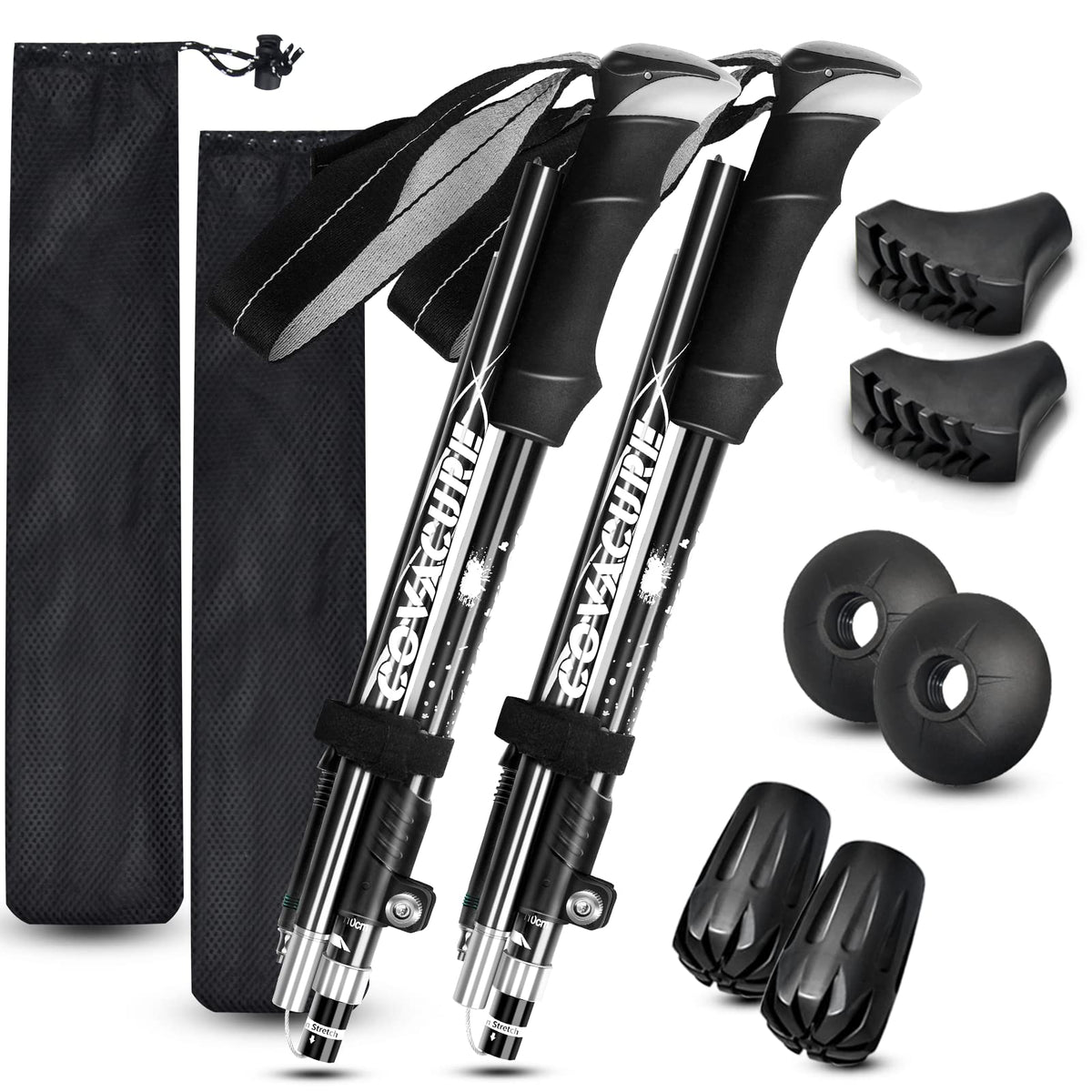 Covacure hiking poles extended length for tall hikers, enabling versatile reach during climbs