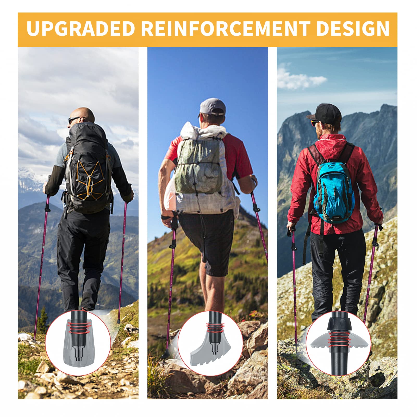 covacure hiking-poles-rubber-tips-ground adapts to varied terrains for stability