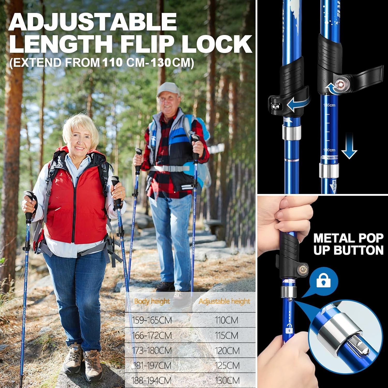 Covacure trekking poles quick-lock-system for fast height adjustments