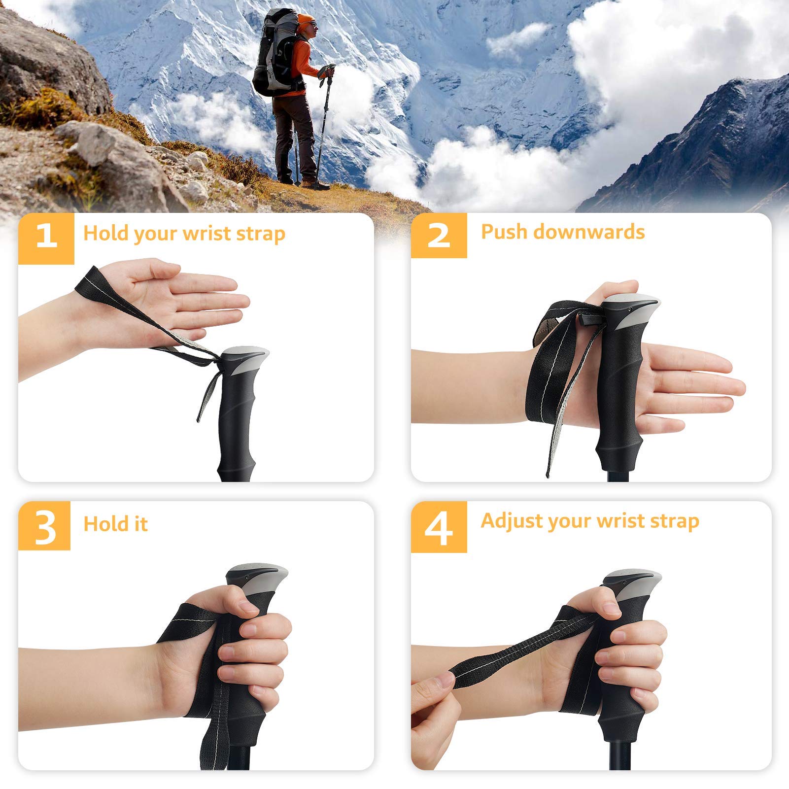 Covacure trekking poles with three rubber tips for varied terrain stability
