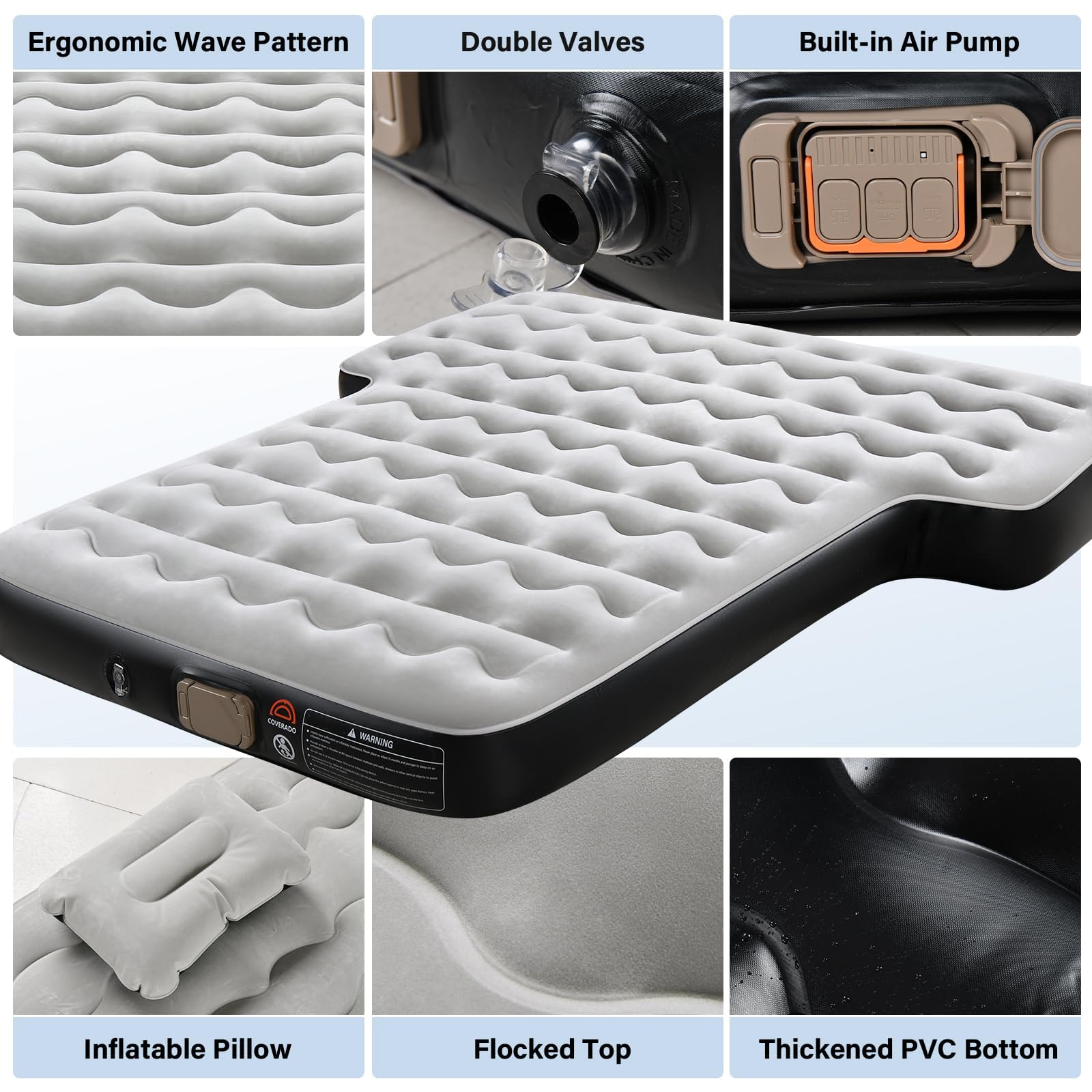 Coverado SUV air mattress with plush flocked top for comfortable sleep