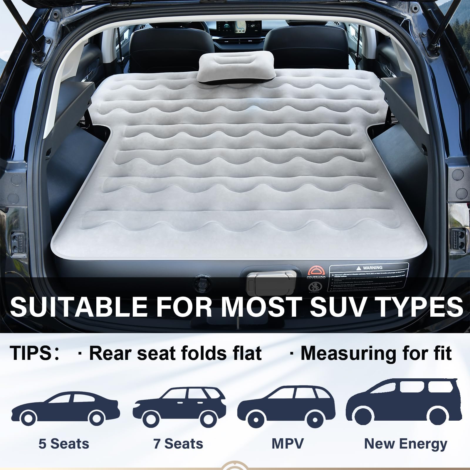 Coverado universal-fit SUV mattress fits most models when rear seats fold