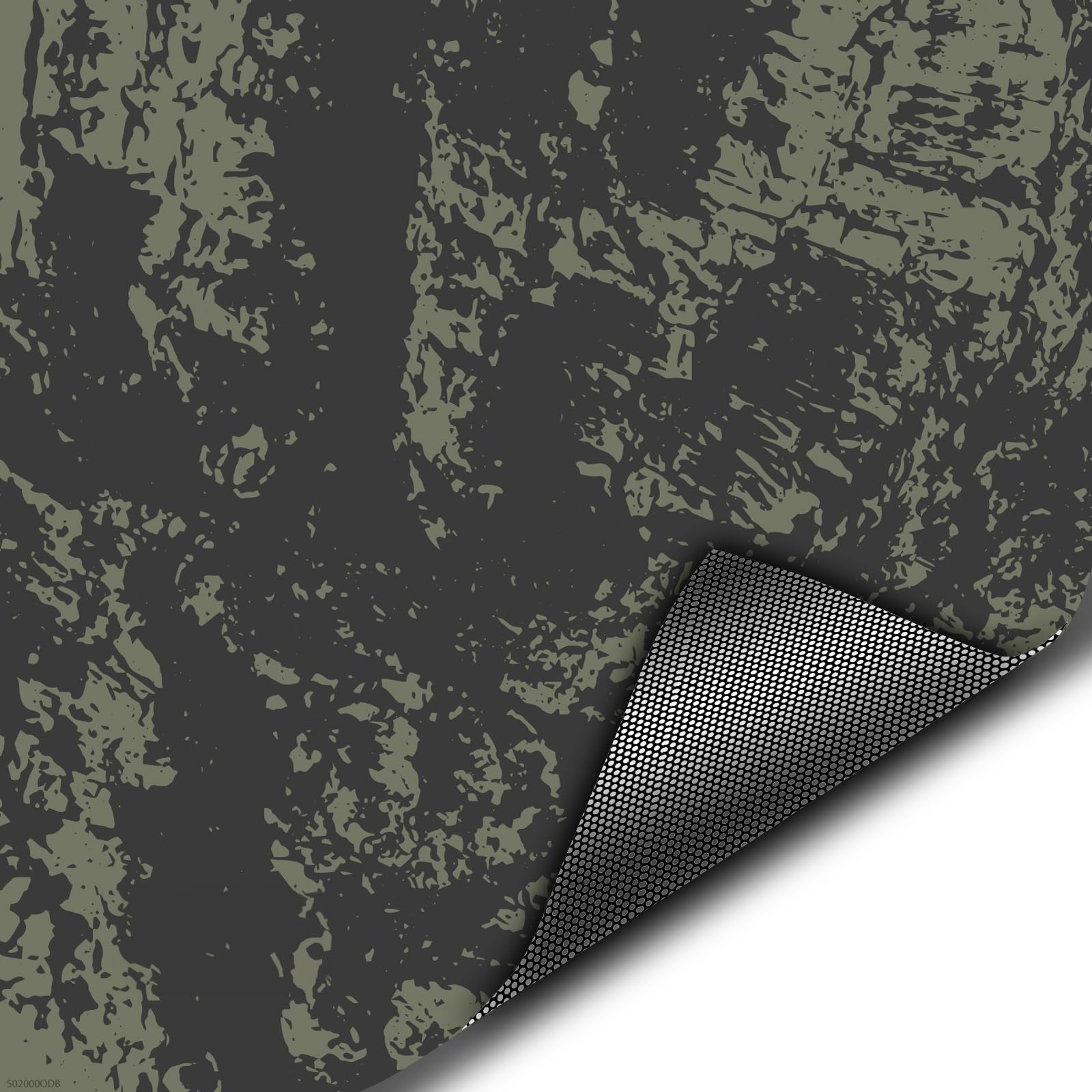 Covertech HD Window Camo front view on olive drab bark for hunting blinds.