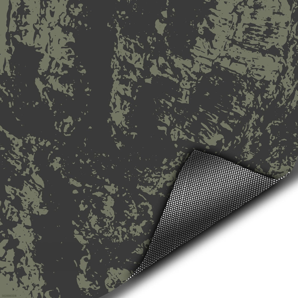 Covertech HD Window Camo front view on olive drab bark for hunting blinds.