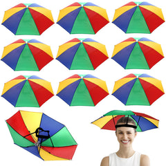 Covzoe 10-pack Rainbow Umbrella Hats opened on a table