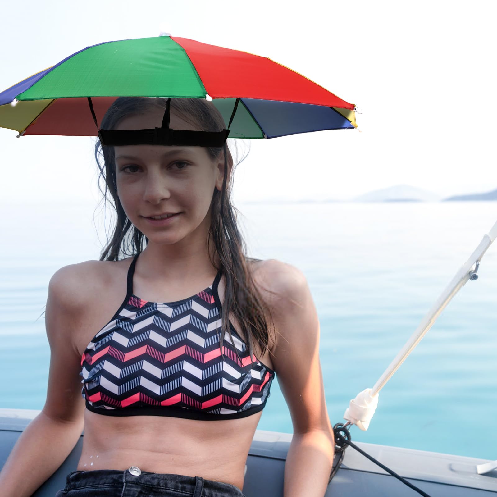Waterproof and sun-protective rainbow umbrella hat