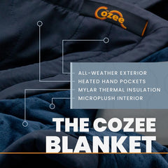 Cozee blanket uses a 12V car adapter to keep you warm on road trips.