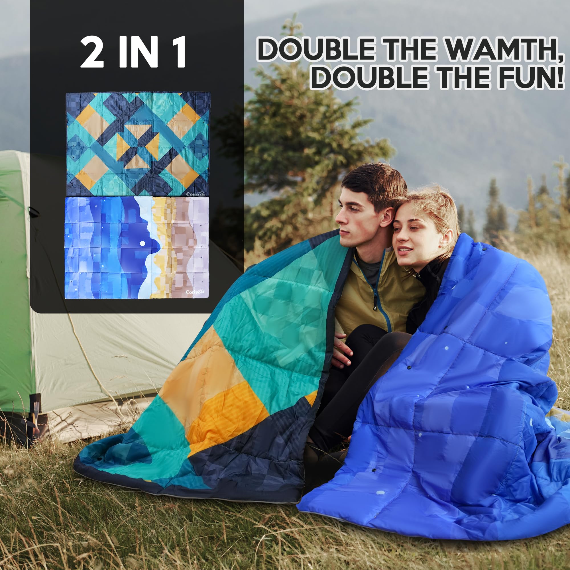 Cozivo camping blanket-20d-ripstop emphasizes durable, weather-ready fabric for outdoor use.