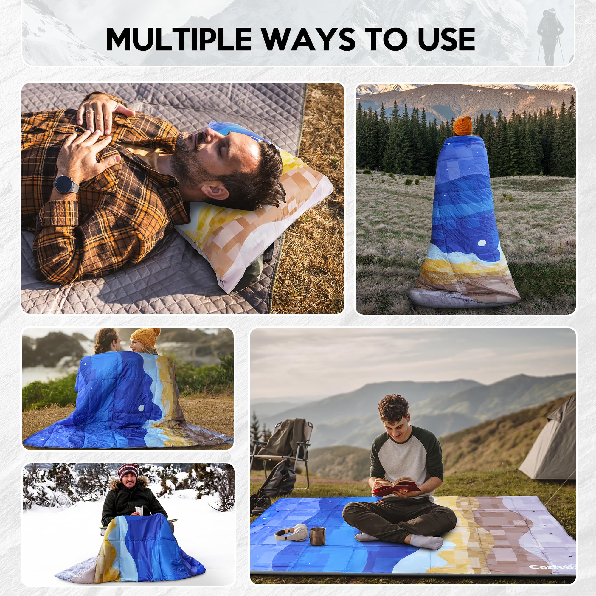 Cozivo camping blanket-picnic-mat offers comfortable ground cover for outdoor meals.