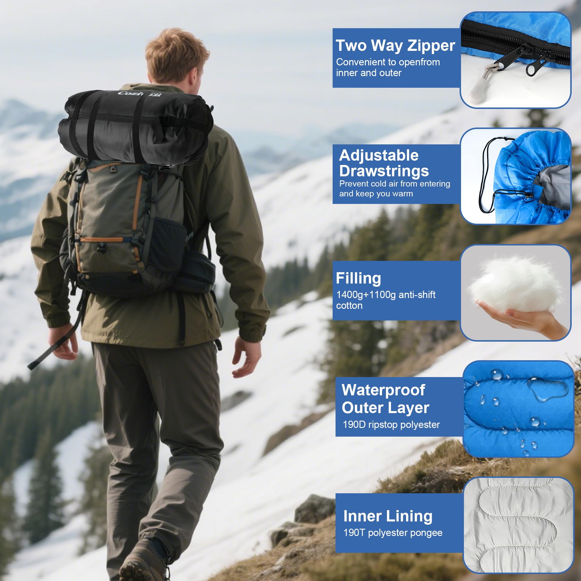 Cozivo compact packable sack enables easy backpacking and travel packing.