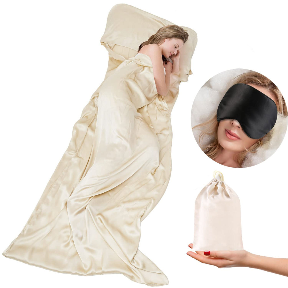 Cozysilk sleeping bag liner beige with 41x87 inches offers lightweight hotel-ready comfort.