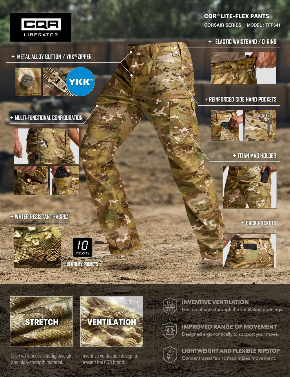 CQR compact-packable pants image shows lightweight travel-ready construction.