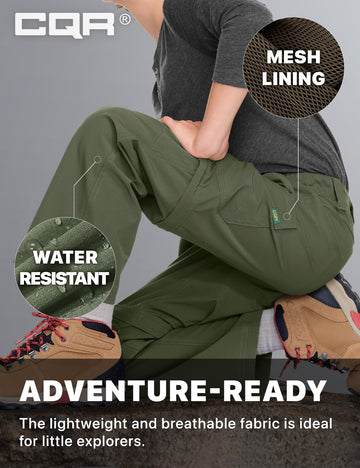 CQR Kids hiking cargo pants UPF 50+ provides sun protection.
