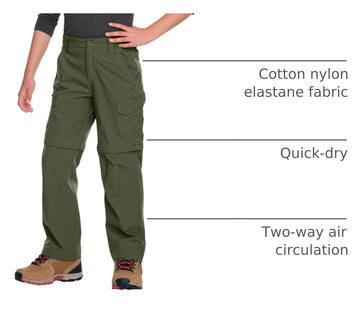 CQR Kids hiking cargo pants zip-off legs for quick conversion.