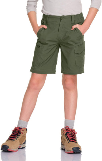 CQR Kids Youth Hiking Pants army green back view highlighting storage pockets.