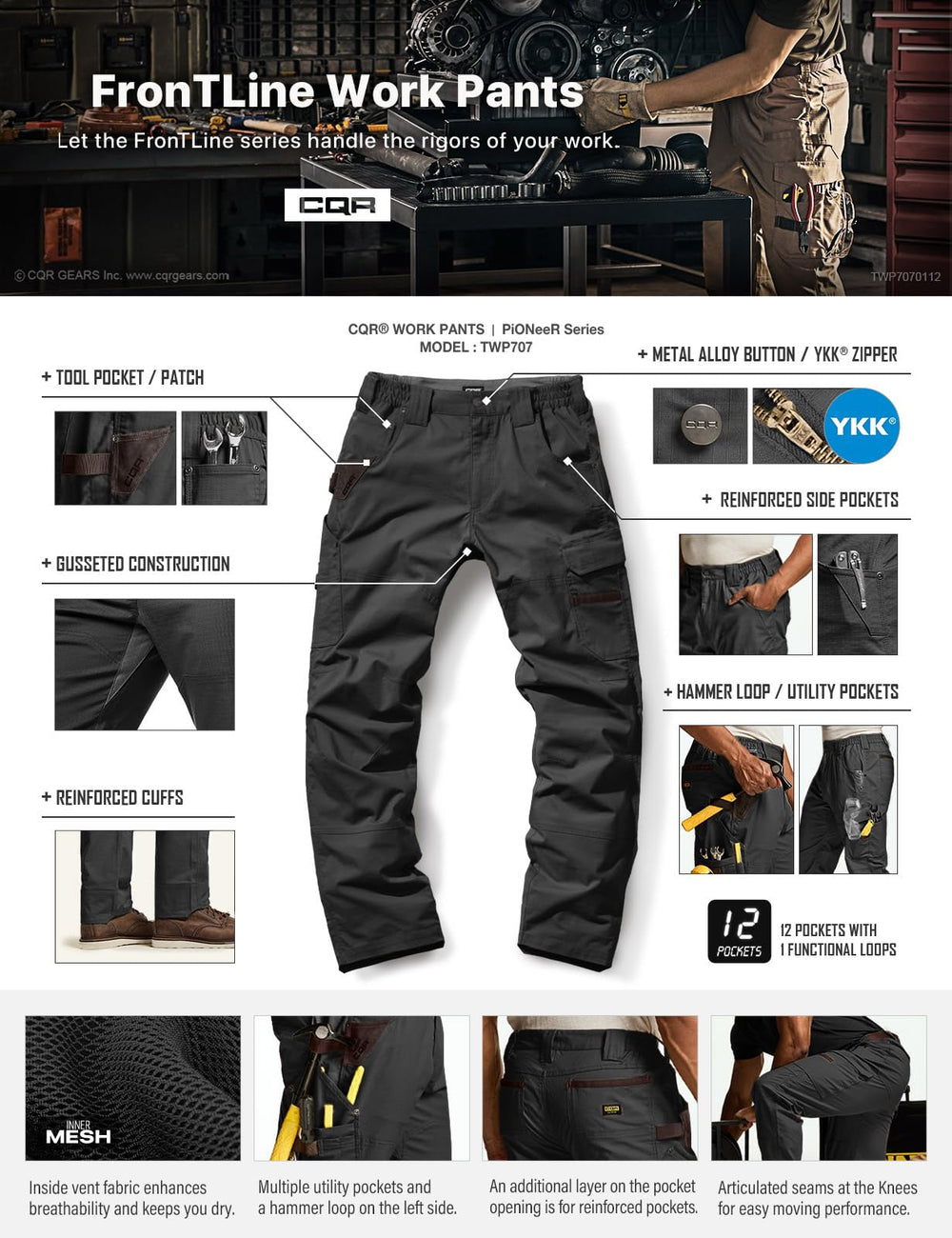 CQR lightweight breathable fabric close-up emphasizes comfort on long wear.