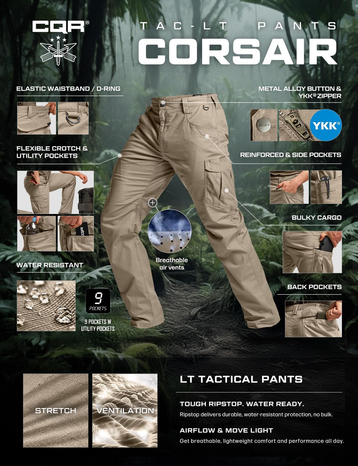 CQR LITE-FLEX pants in action during hiking and outdoor activity.