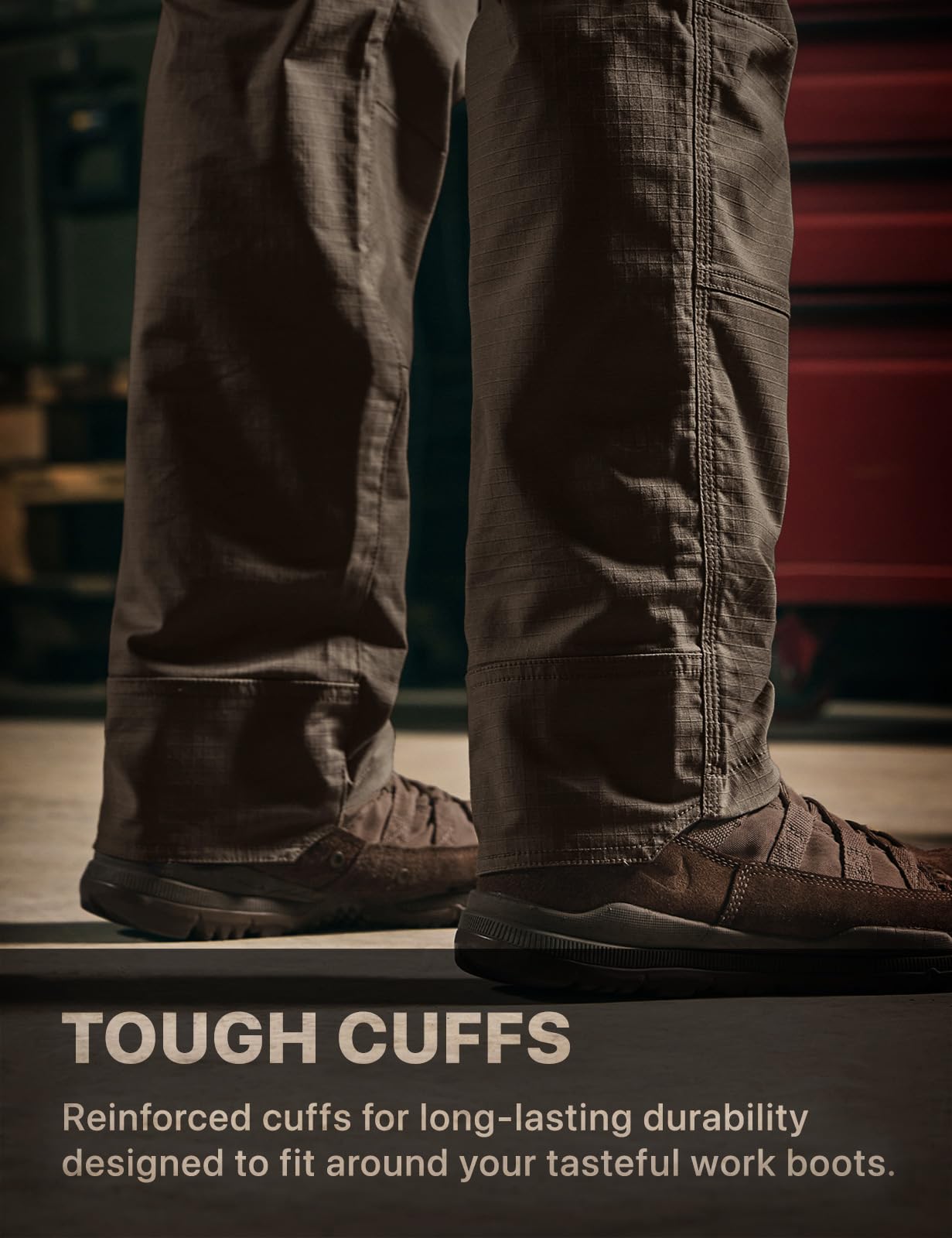 CQR Dura Flex pants brown fabric closeup emphasizing durability and color