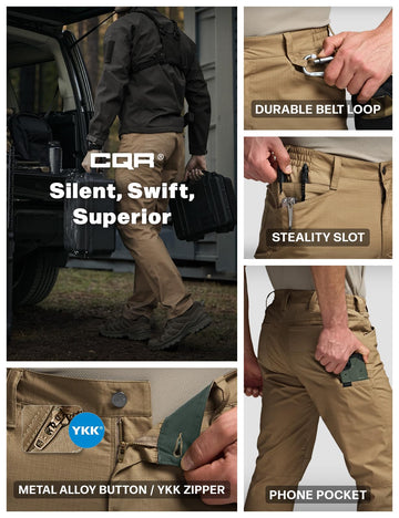 CQR Men's Flex Stretch Pants suitable for tactical, hiking, fishing, and motorcycling