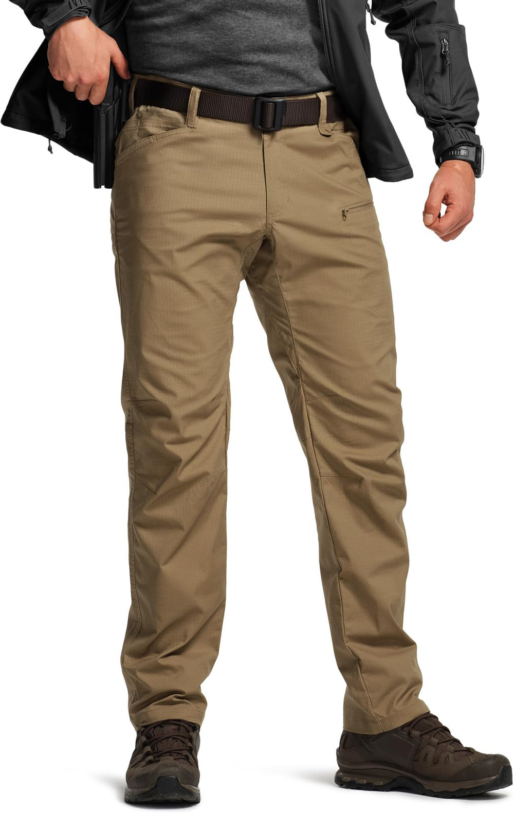 CQR Men's Flex Stretch Pants show water-resistant ripstop fabric for light outdoor use