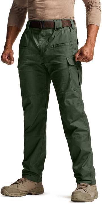 CQR men's flex stretch tactical pants front view with water-resistant fabric for outdoor use.