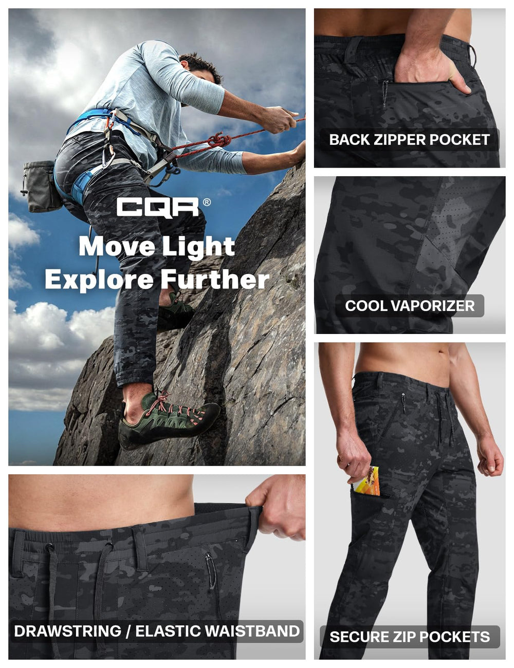 CQR lightweight fabric balance between durability and flexible comfort during activity.
