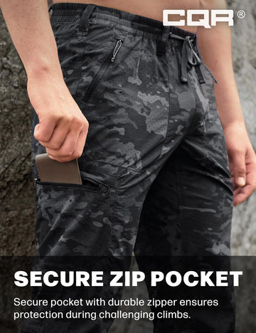 CQR zippered pockets securely hold valuables while on rugged trails.