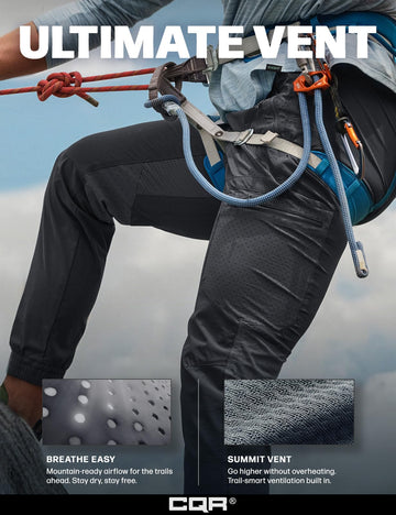 CQR men's hiking pants elastic waist band offers comfortable, adjustable fit.