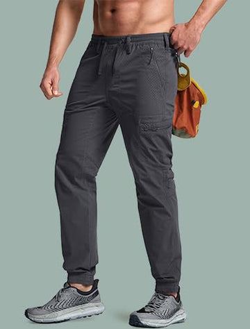 CQR men's hiking pants elastic waist close-up for adjustable fit.