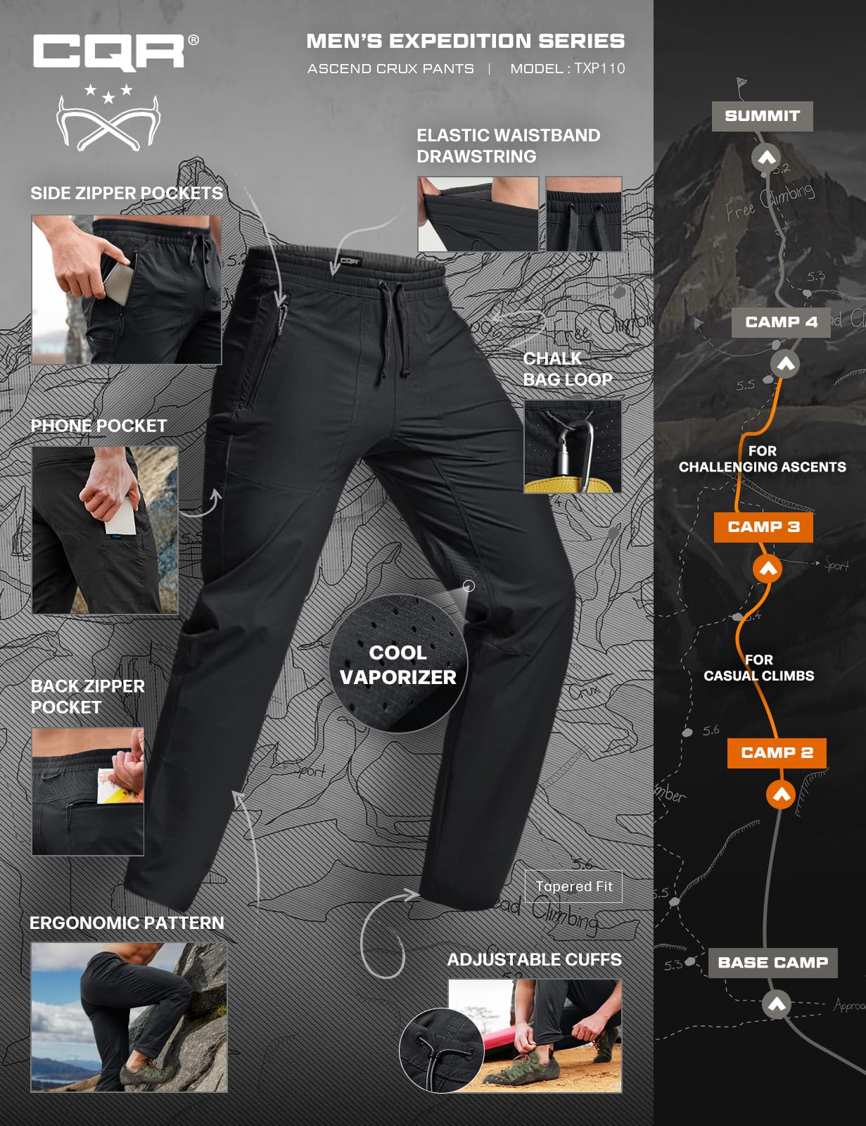 CQR elastic-waist design provides flexible fit for dynamic movement.